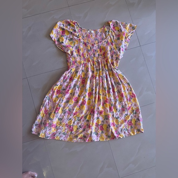 Jolie & Joy Women's Pink Yellow Flowy Ruffle Floral Smocked Mini Dress Size 2X - Picture 13 of 14